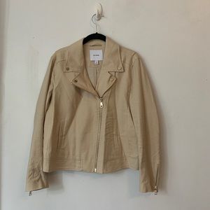 Cuyana Linen Moto Jacket, Tan, Size Medium